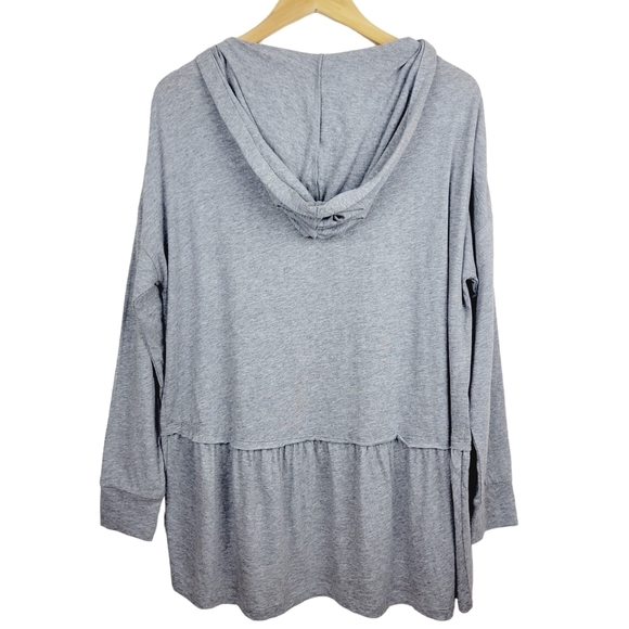Torrid Gray Hooded Draped Cardigan Size 0X Open Front Ruffled Lightweight Lounge - Picture 8 of 12